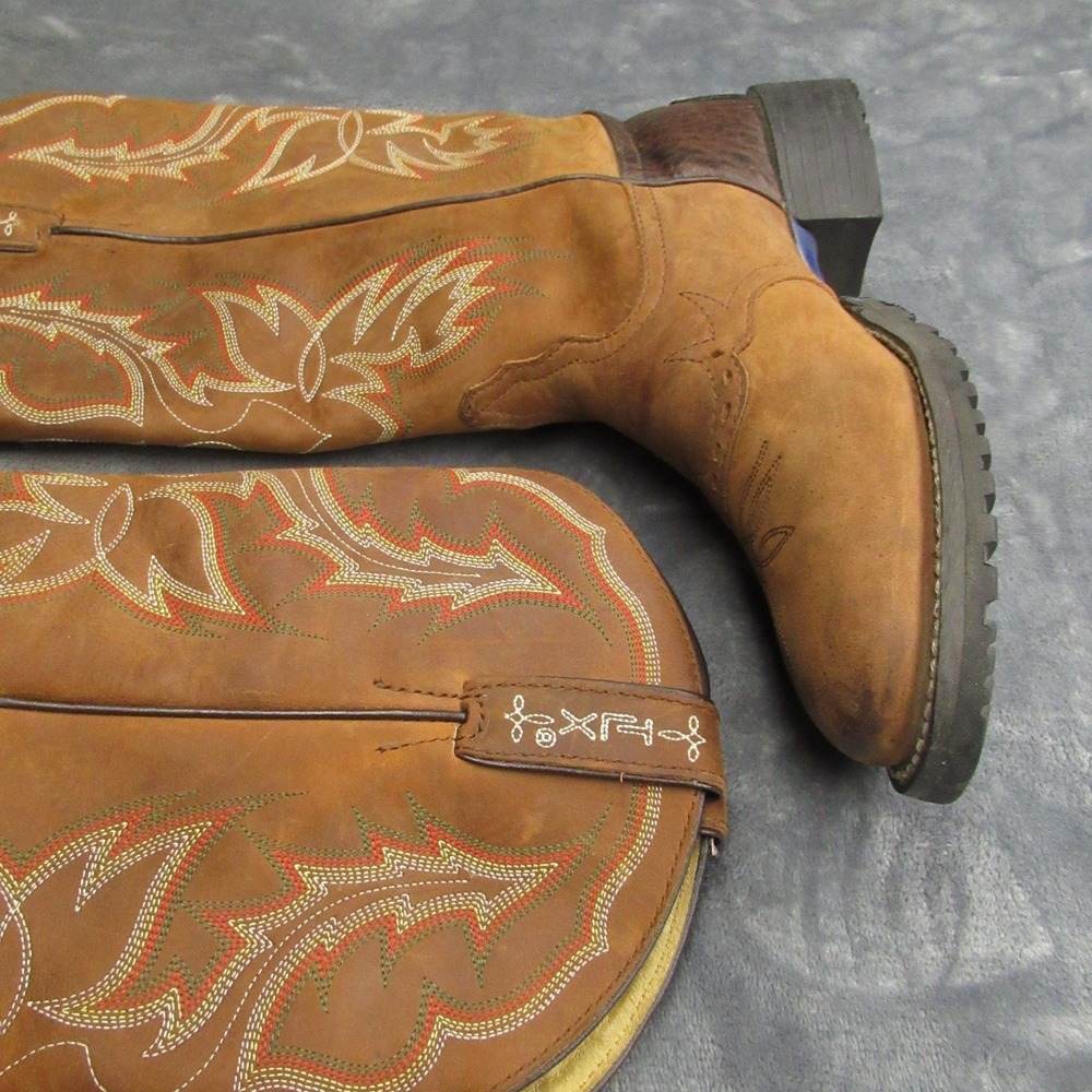 Tony Lama Women 7.5B Cowboy Boots Brown Red Leather Square Toe Western Riding - Picture 6 of 16